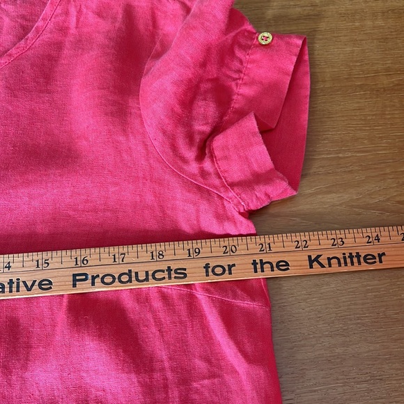 Ellen Tracy Short Sleeve Shirt, 100% Linen, Tie Front & Key Hole Accent,… - Picture 13 of 15